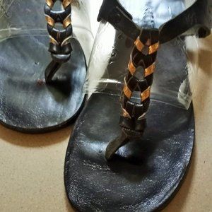 All Leather Black and Gold Akis Sandals Size 7
